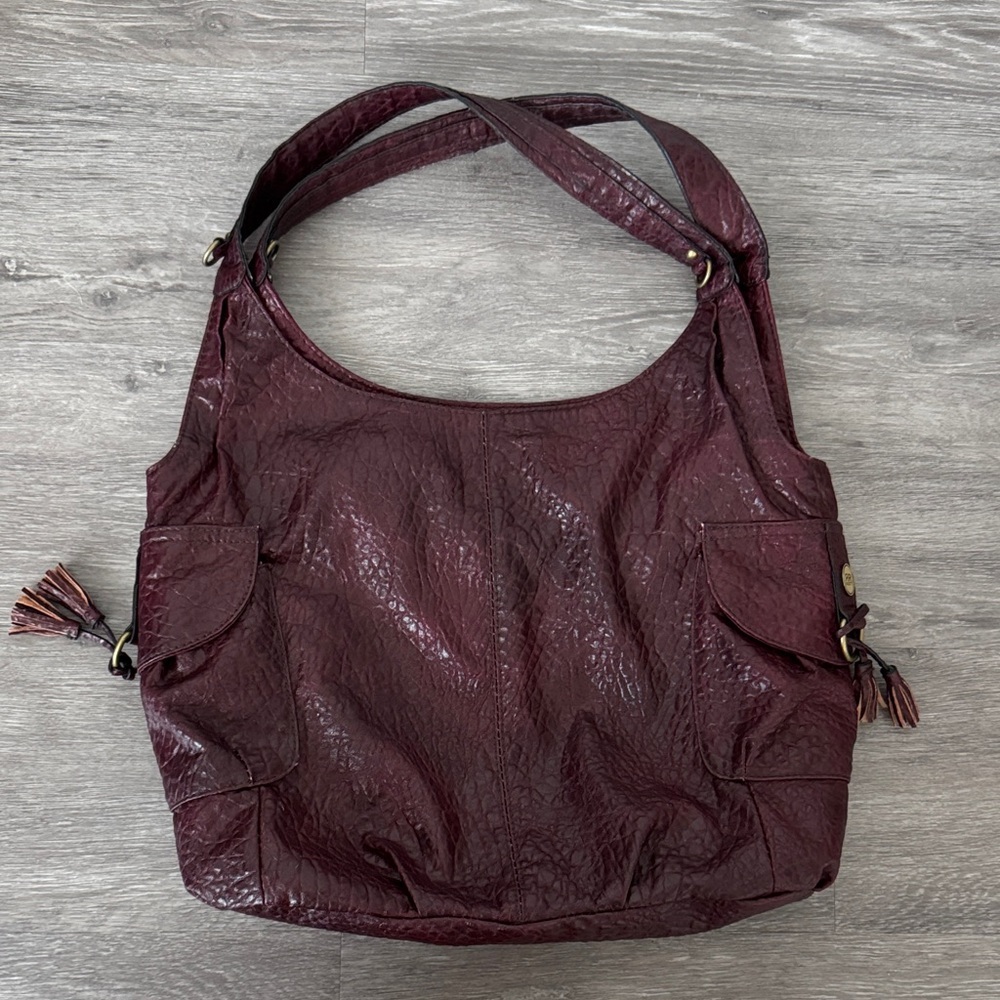 Burgundy Faux Leather Hobo Bag